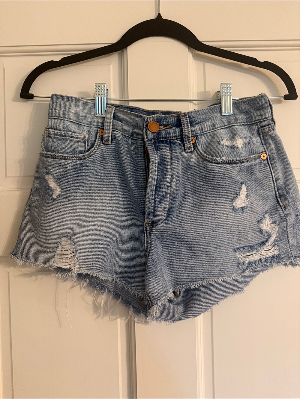 Cut-off Distressed Light Blue Denim Shorts